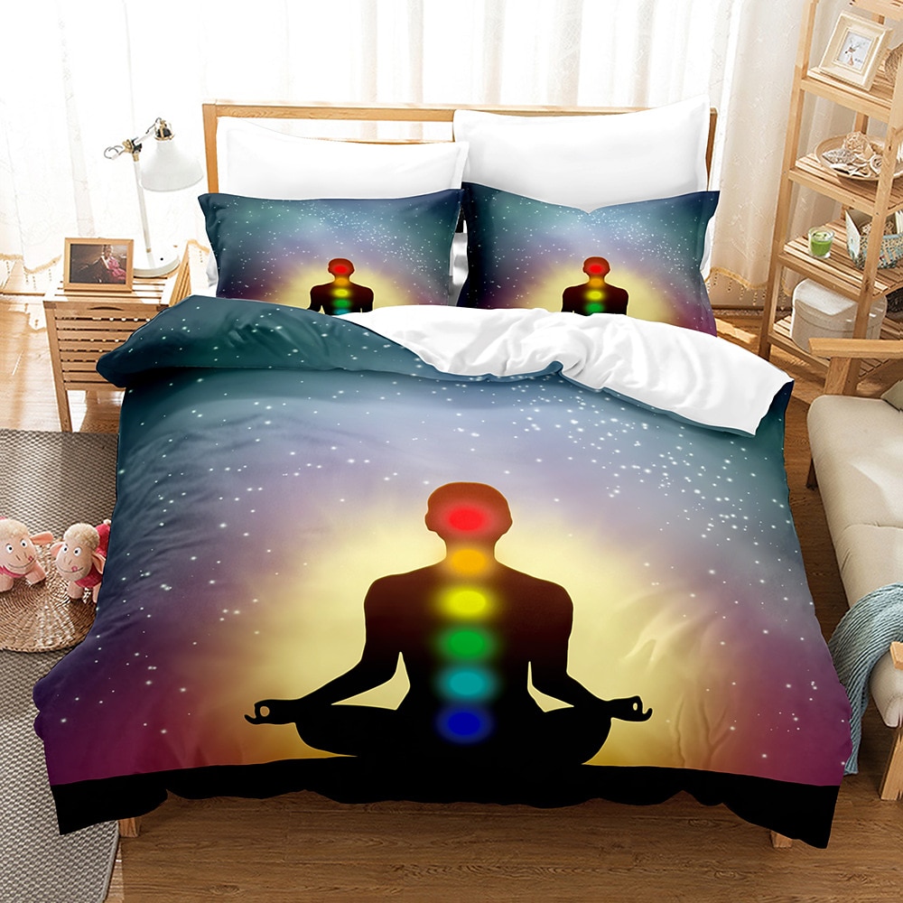 buddha mønstertrykk dynetrekk sengetøy sett dynetrekk med 1 trykktrykk dynetrekk eller trekk，2 putevar for dobbel/dronning/konge 2025 - $45.99 –P14