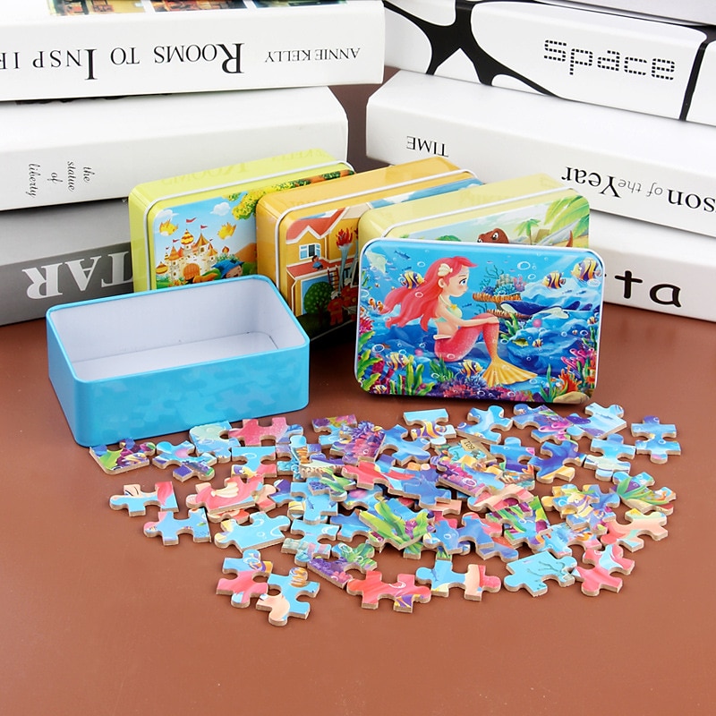 drewniane puzzle puzzle dla dzieci 60 sztuk żelaznego pudełka puzzle dla przedszkola wczesna edukacja drewniane zabawki 2025 - $27.99 –P4