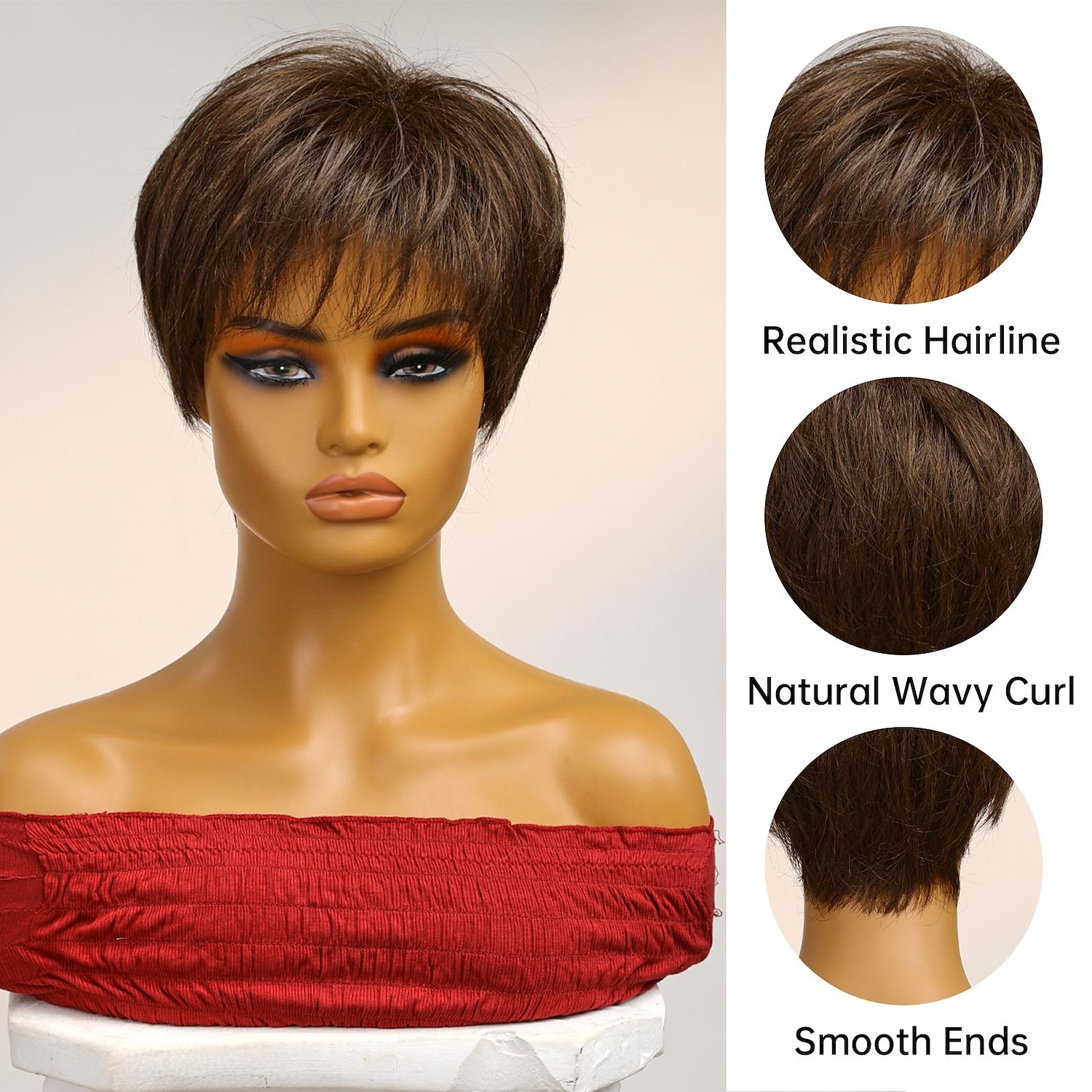 Menselijk haarmengsel Pruik Kort Natuurlijk recht Pixie-kapsel Zijdeel Gelaagd kapsel Asymmetrisch kapsel Bruin Cosplay Krultang en stijltang Natuurlijke haarlijn Zonder kap Braziliaans haar Dames 2025 - $67.99 –P10