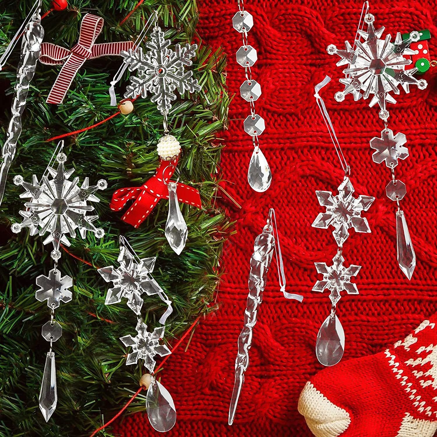 10 peças de enfeites de natal de cristal para decorações de árvores - enfeites de pingente de floco de neve de acrílico pendurados com pingentes de gota para decorações de cristais de lustre do país das maravilhas do inverno suprimentos de 2025 por $13.49 –P1