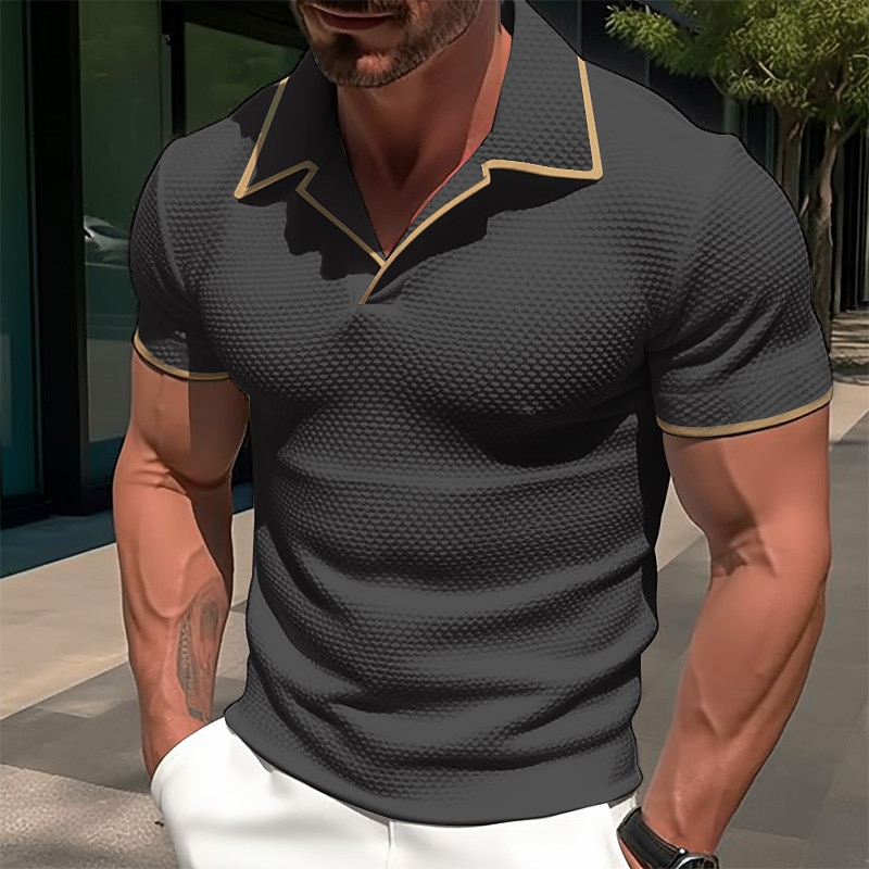 Per uomo Magliette Polo a Nido d'Ape Testurizzato Casuale Sportivo Bavero Manica Corta Muscolo Stile Vecchio Denaro Semplice Patchwork Estate Vestibilità regolare Nero Bianco Blu marino Grigio del 2026 a $20.99 –P11