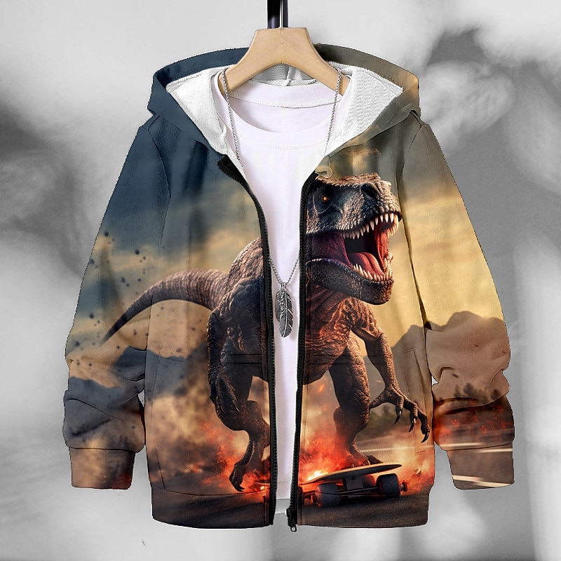 Pojkar 3D Dinosaurie Huvtröja Kappa Ytterkläder Långärmad 3D-tryck Höst Vinter Mode Streetwear Häftig Polyester Barn 3-12 år Utomhus Ledigt Dagligen Normal 2025 - $18.99 –P2