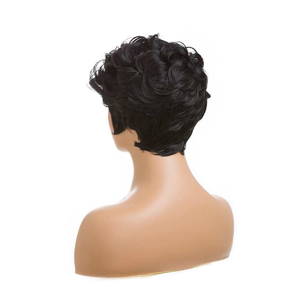 Dark Brown Short Pixie Cut Wigs for Black Women Curly Hair Replacement Short Black Layered Wavy Pixie Wigs With Bangs For Black Women 2025 - $20.99 –P15