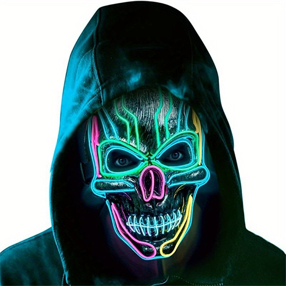 Scary Mask Halloween LED Light Prop Terror Mask with 3 Flashing-Modes for Halloween Festival Party Cos Play 2025 - $16.99 –P1