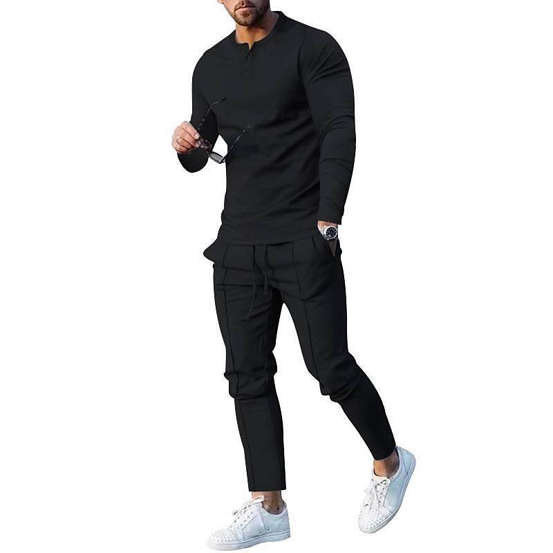 Herr Henleytröja T-shirtkostymer Träningsoverall Tennisskjorta Långärmad Henley Vår & Höst Slät Gymnastik Ledigt 2 st Semester Dagliga kläder Sportkläder Svart Vit Marinblå Topp t-shirt för män 2025 - $45.99 –P11