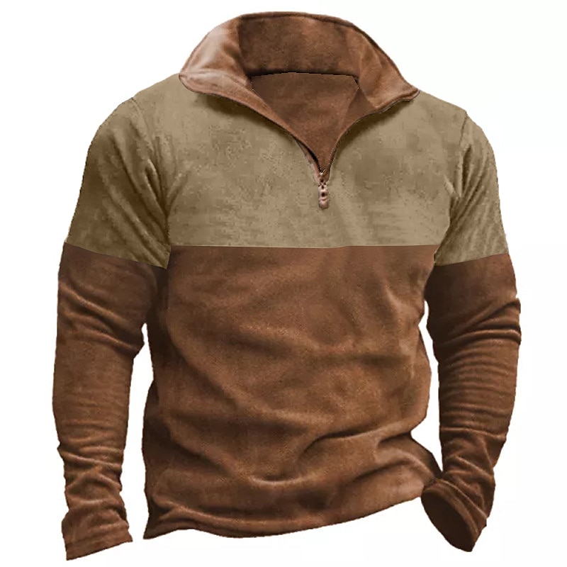 Herren Waffel-T-Shirt Waffelhemd T Shirt T-Shirt Langarm Stehkragen Frühling & Herbst Farbblock Mode Designer Basic Urlaub Straße Ausgehen Rote Grün Khaki Top T-Shirt für Herren 2025 - $21.99 –P3