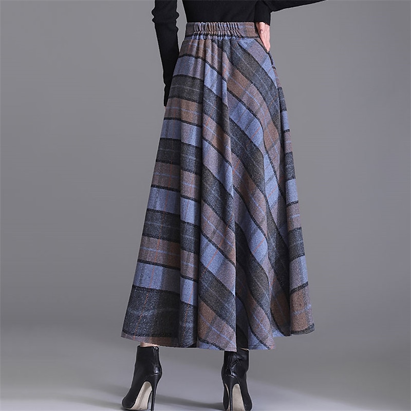 dames a-lijn geruite rok midi-rokken zak lange geruite kleurblok dagelijks datum herfst&winter twilled satijn elegant lang rood blauw groen 2025 - $32.99 –P5