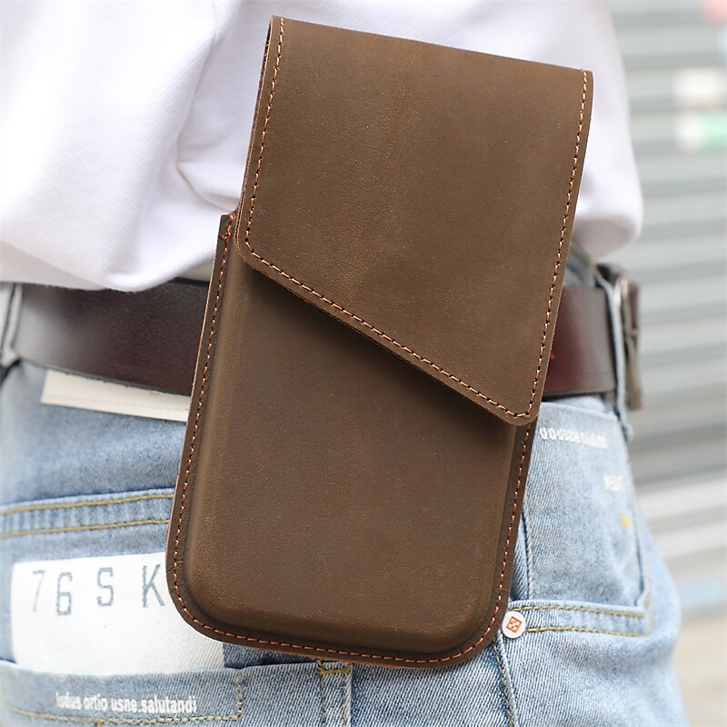 Retro Genuine Leather Waist Bag Cell Phone Holster Case Pouch Belt