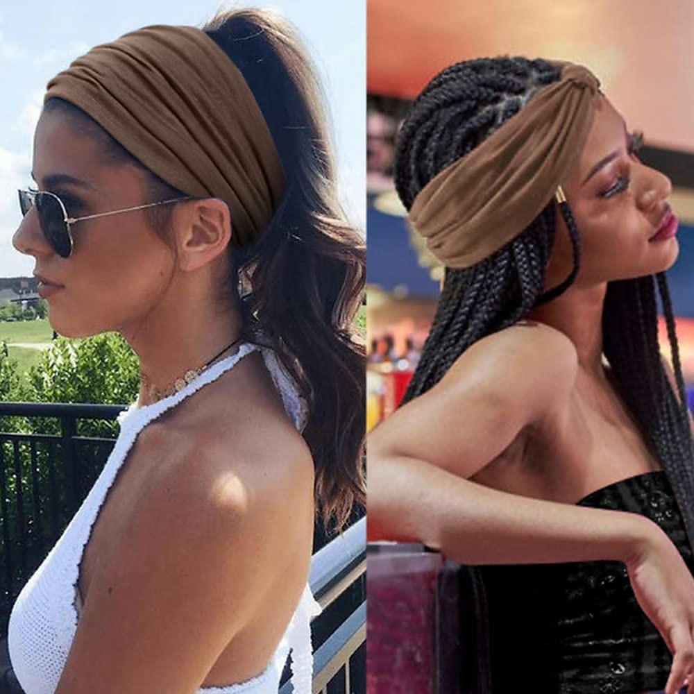 2 buc bentite pentru femei benzi late pentru cap anti-alunecare boho banda de păr pentru femei la modă înnodate antrenament yoga leopard turban împachetări pentru cap 2025 - $14.99 –P2