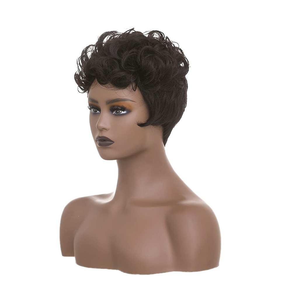 Dark Brown Short Pixie Cut Wigs for Black Women Curly Hair Replacement Short Black Layered Wavy Pixie Wigs With Bangs For Black Women 2025 - $20.99 –P7