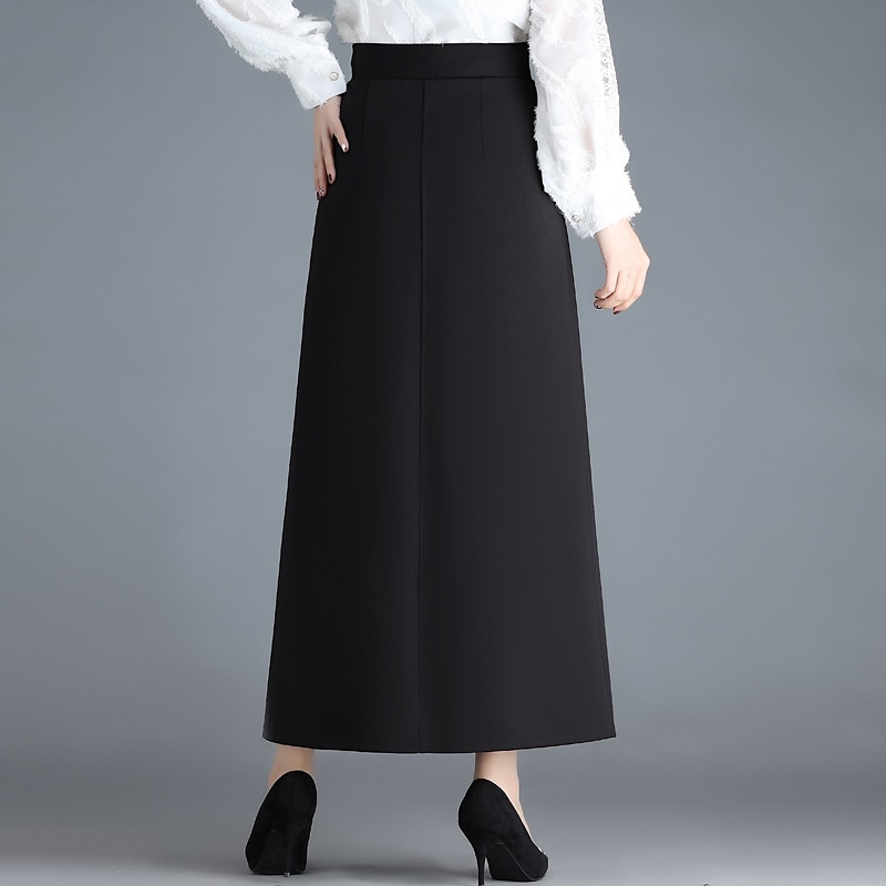Damskie Spódnica Linia A Elegancja Moda Maxi Wysoka talia Spódnice Solidne kolory Kieszeń Urlop Ulica Czarny Zima Poliester 2025 - $23.99 –P4