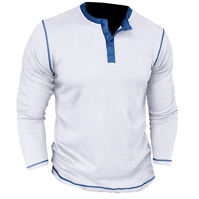Férfi Gofri póló Gombos póló Póló Henley ing Hosszú ujj Henley Tavasz & Ősz Színes Raglan Sleeve Divat Dizájn Alap Vakáció Utca Alkalmi Sötétbarna Fekete Fehér Férfi felső póló 2025 - $9.39 –P1
