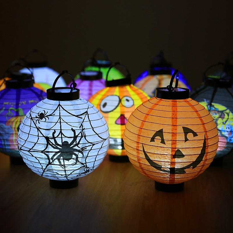 Halloween Paper Lantern Pumpkin Bat Spider Skeleton Castle LED Lantern Light for Indoor Outdoor Halloween Party Decor 2025 - $9.49 –P5