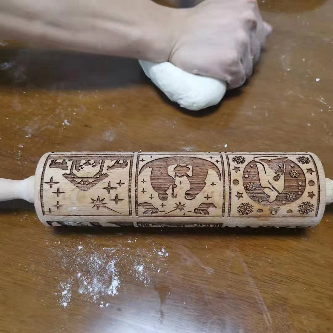 Weihnachts-Nudelholz, Krippenprägemuster, Weihnachts-Holzkrippe mit 3D-Gravur und Jesusmotiv zum Plätzchenbacken 2025 - $11.99 –P9