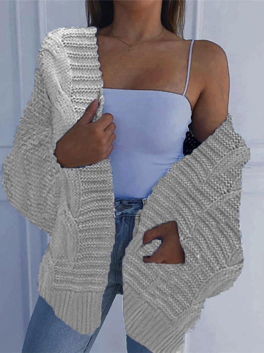 Women's Cardigan Sweater Open Front Cable Knit Acrylic Oversized Summer Spring Daily Going out Weekend Stylish Casual Soft Long Sleeve Solid Color Black White Pink S M L 2023 - US $29.99 –P4