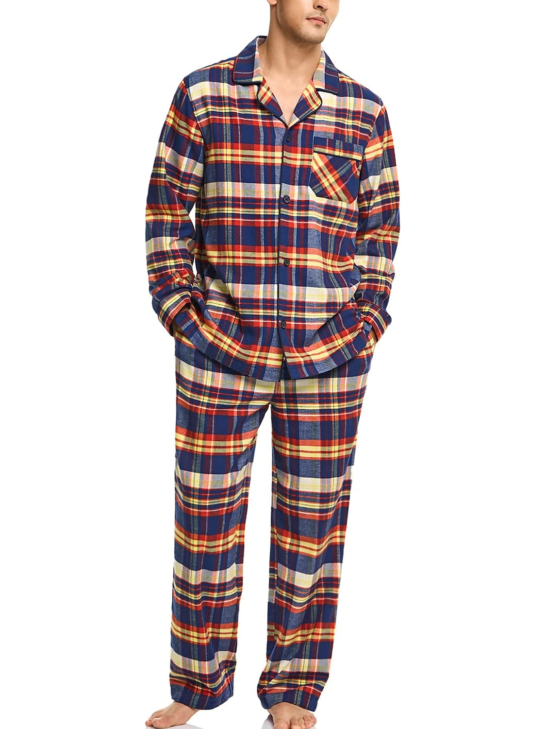 Homens Loungewear Roupa de Dormir Conjunto de Pijama Top e calça de pijama 2 Peças Xadrez à moda Casual Conforto Casa Diário Algodão Conforto Lapela Manga Longa Camisa Social Calça Com Cordão Cintura de 2025 por $30.99 –P3