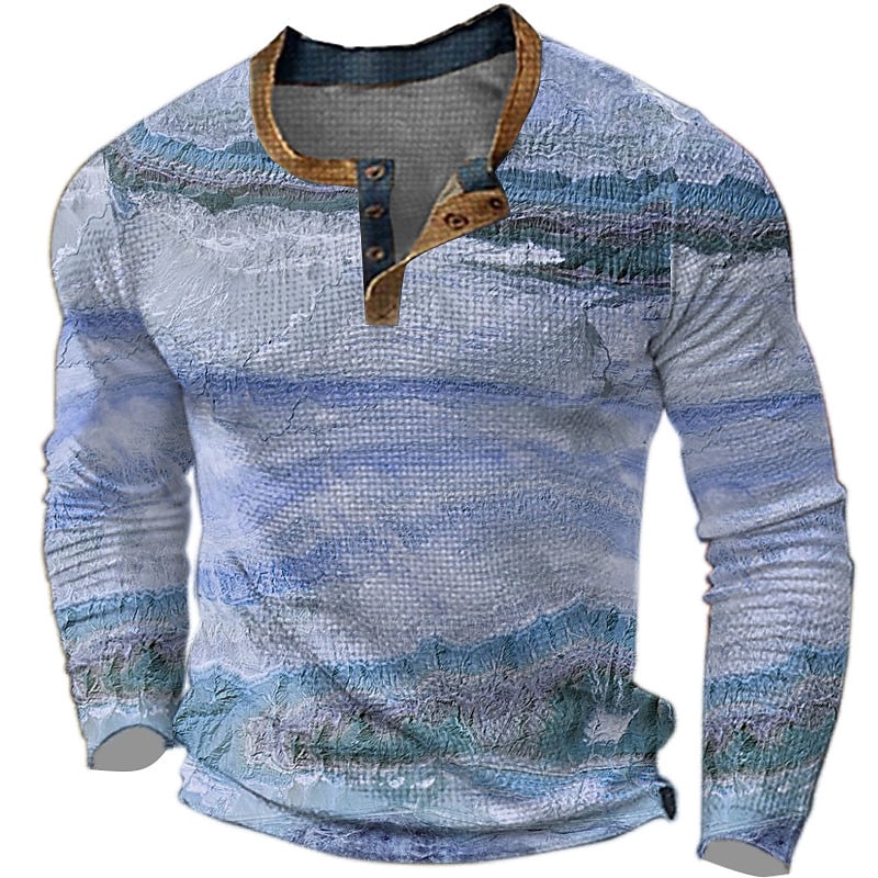 Herr Grafisk Färgblock Henleytröja Våffel T-shirt Långärmad 3D-tryck Mode Designer Ledigt Utomhussport Helgdag Festival Vår & Höst Gul Blå Orange Grå Henley Henley T-shirt 2025 - $23.99 –P2