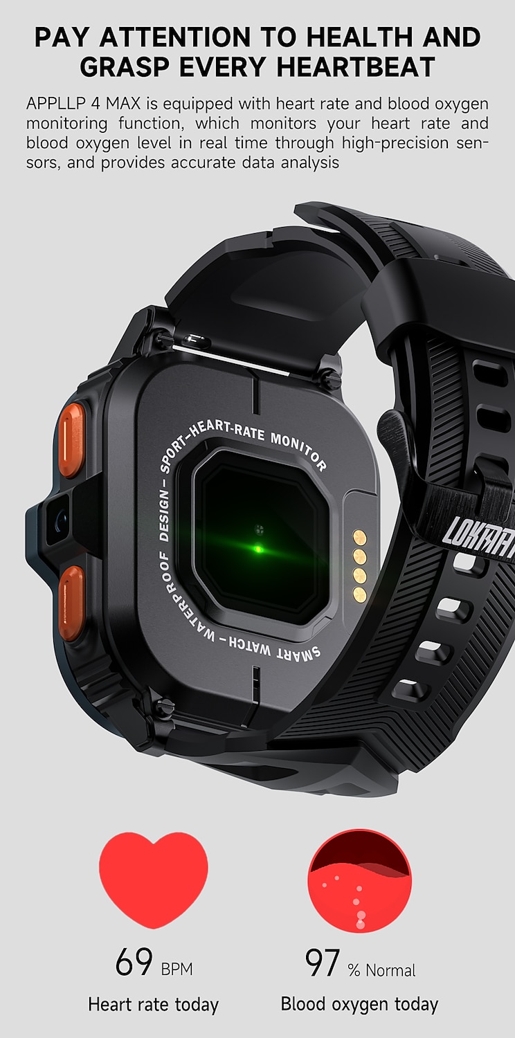 LOKMAT APPLLP 4 MAX Smart Watch 2.02 inch 4G LTE Cellular Smartwatch Phone 3G 4G Bluetooth Pedometer Call Reminder Activity Tracker Compatible with Android iOS Women Men GPS Hands-Free Calls Media 2025 - $128.99 –P11