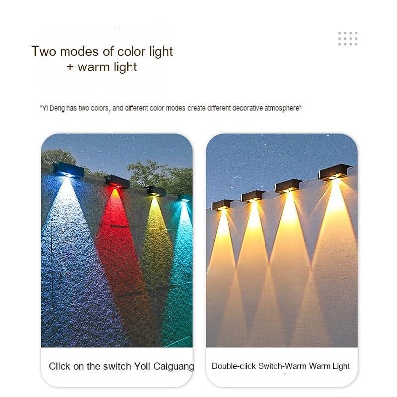 Solar Wall Wash Light RGB/Warm Lighting Outdoor Waterproof High Brightness Solar Wall Lamp Garden Yard Balcony Fence Garage Porch Wall Decoration 1/2/4pcs 2026 - $23.99 –P6