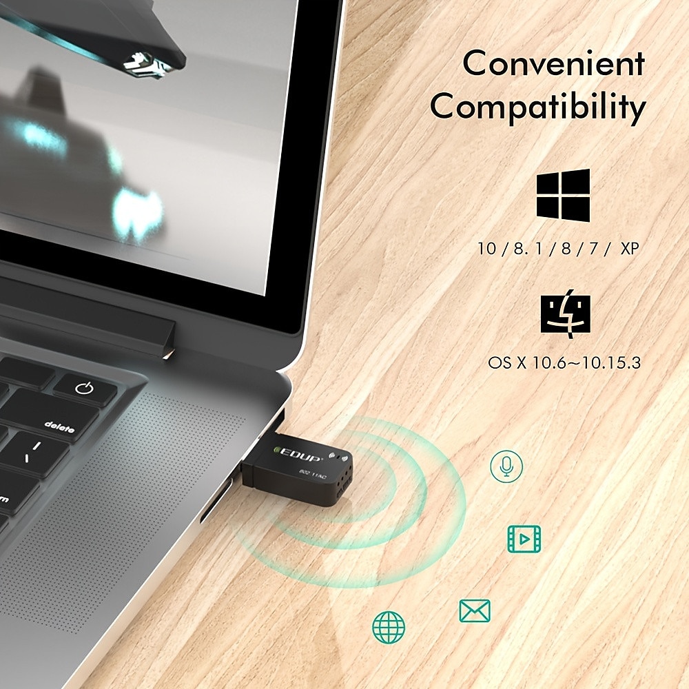 EDUP USB WiFi AC Adapter Dual Band Wireless 1300Mbps USB Lan Network Card 802.11AC Mini Portable Wi-Fi Adapter For PC LaptopSuitable For Windows XP/Vista / 7/8/10 There XMac OS X 2025 - $28.99 –P5