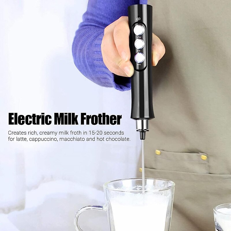 3 In 1 Portable Rechargeable Electric Milk Frother Foam Maker Handheld  Foamer High Speeds Drink Mixer Coffee Frothing Wand
