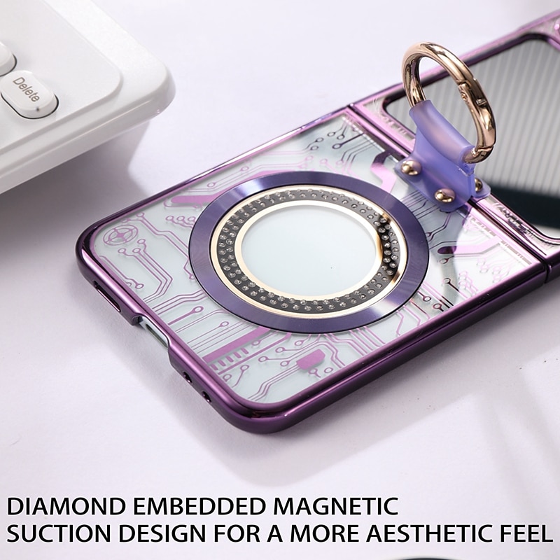 Phone Case For Z Flip 6 Z Flip 5 Back Cover Magnetic Adsorption With Magsafe with Stand Holder Ring Holder Full Body Protective Retro TPU Plating Metal 2025 - $21.99 –P4