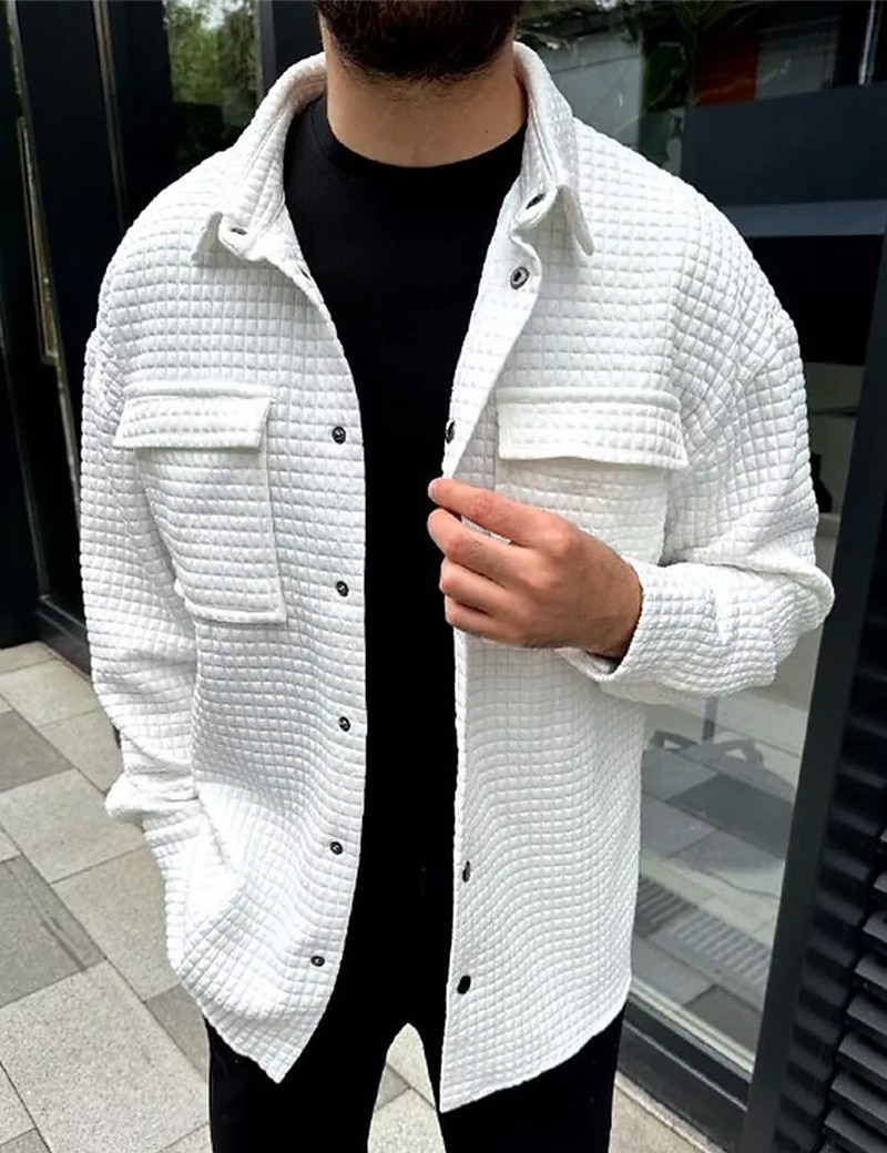 Per uomo Camicia a nido d'ape Maglia Henley a nido d'ape Giacca camicia Sopracamicia Semplice All'aperto Abbigliamento quotidiano Nero Bianco Marrone Manica Lunga Bavero Autunno & Inverno del 2025 a $36.99 –P12