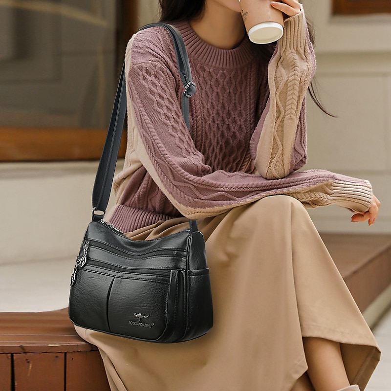 női műbőr crossbody táska - több zsebes vállas kézitáska cipzárral a mindennapi alkalmi használatra 2025 - $24.99 –P4