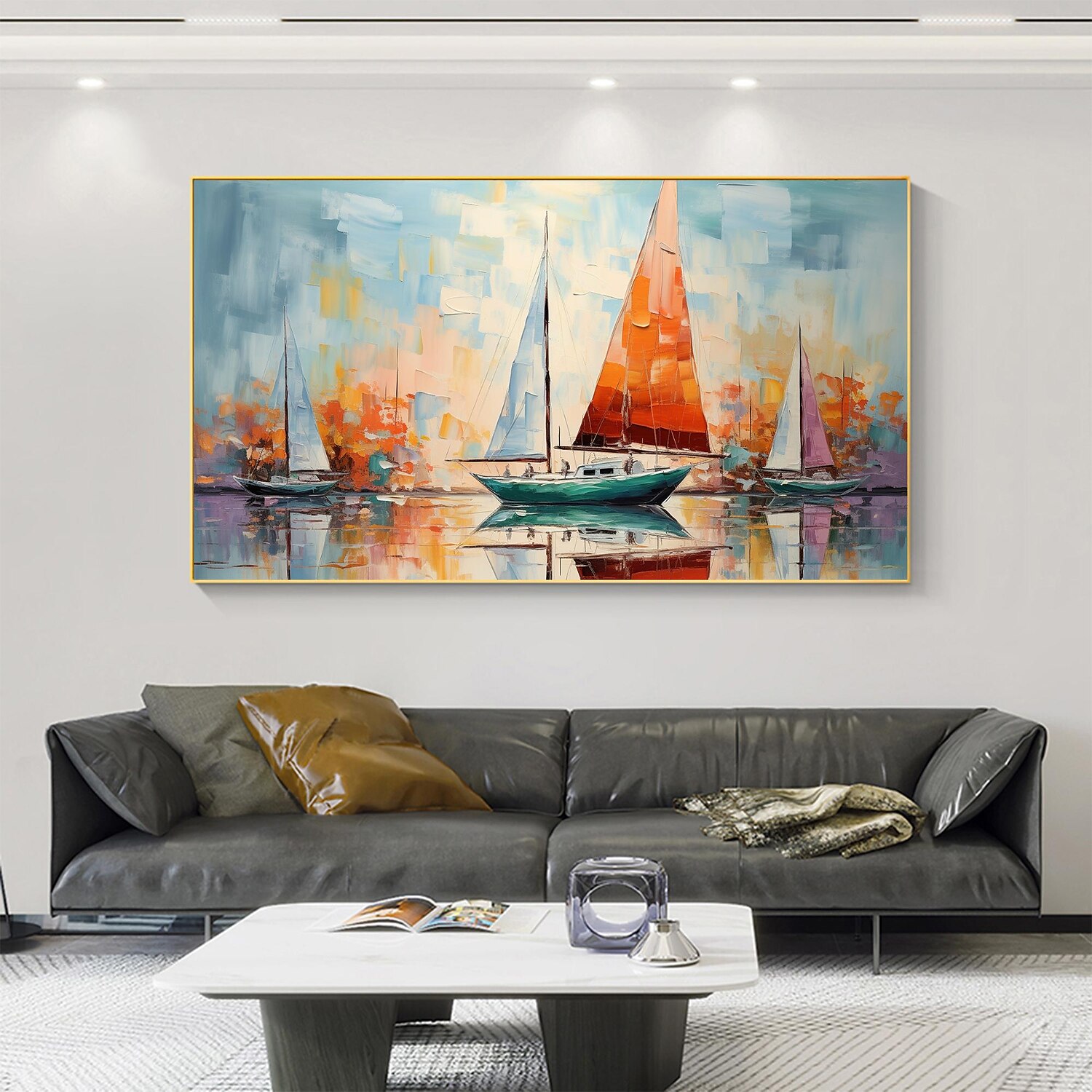 peinture à l'huile faite à la main toile mur art décor original voilier coloré en entier pour la décoration intérieure avec cadre étiré sans peinture de cadre intérieur de 2025 ? $158.99 –P12
