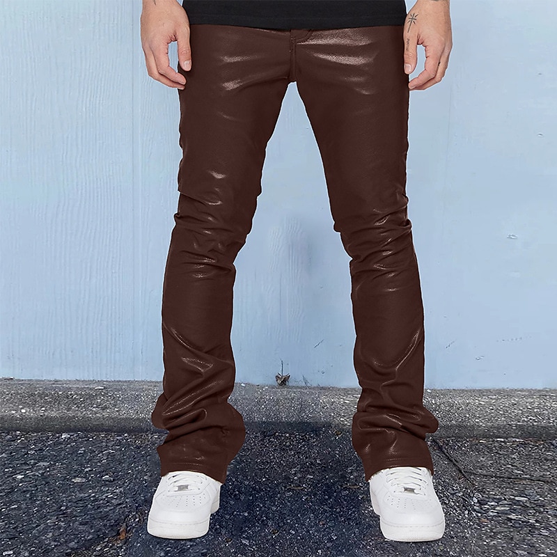 Men's Trousers Faux Leather Pants Casual Pants Pocket Plain Comfort Breathable Outdoor Daily Going out Fashion Casual Black Red 2025 - $32.99 –P4