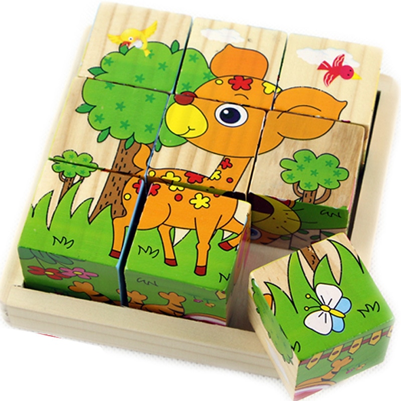 puzzle 3d din lemn pentru cadouri de aniversare pentru copii jucării puzzle pentru grădiniță bloc de construcție 3d din lemn pictură pe șase fețe 2025 - $23.99 –P5