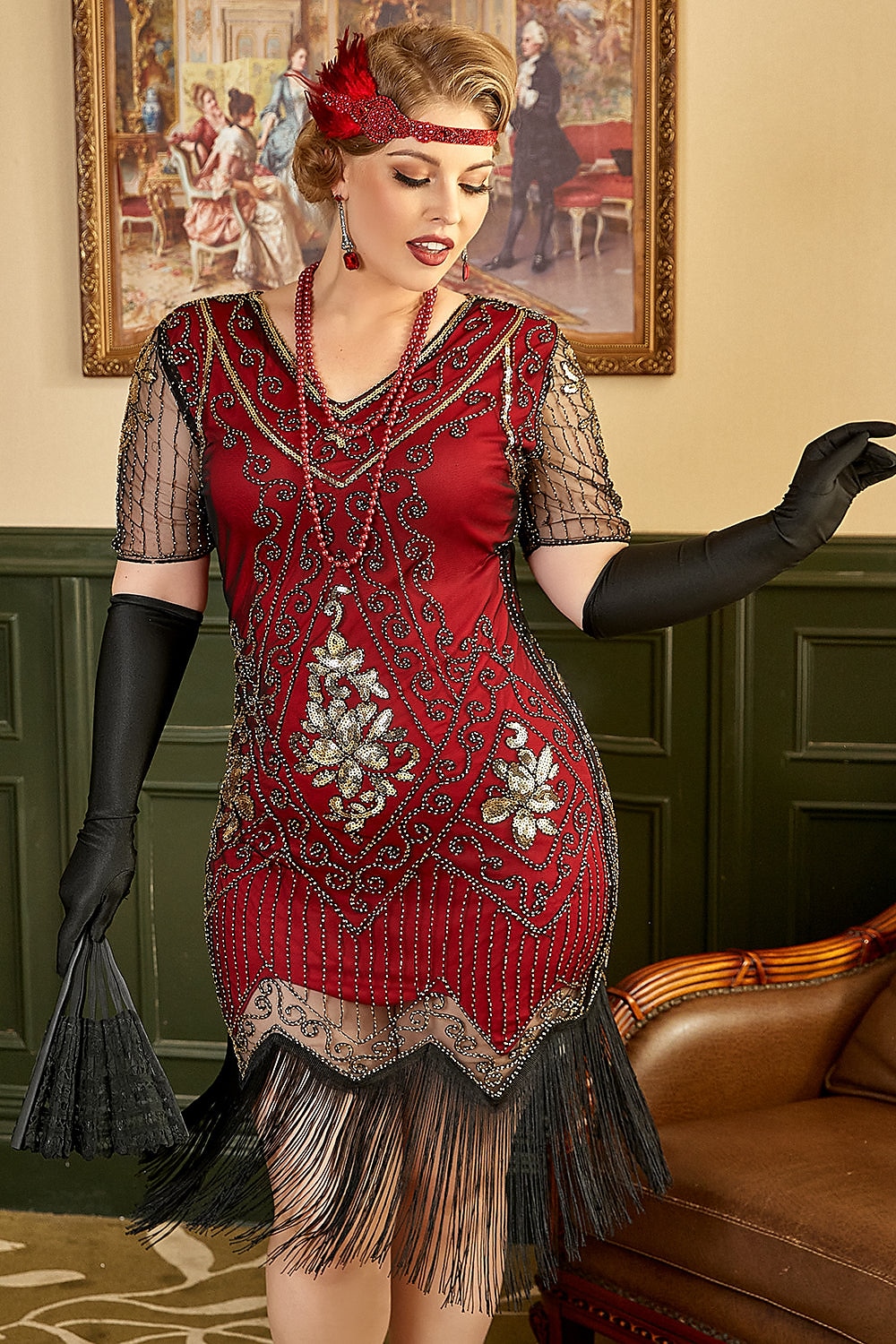 szett midi flapper ruha ujj hullám paróka fejpánt hosszú opera kesztyű nyaklánc cigarettatartó női ordító 20-as évek 1920-as évek flapper lány koktél maszk ruhák a nagyszerű gatsby jelmez 2025 - $63.99 –P9