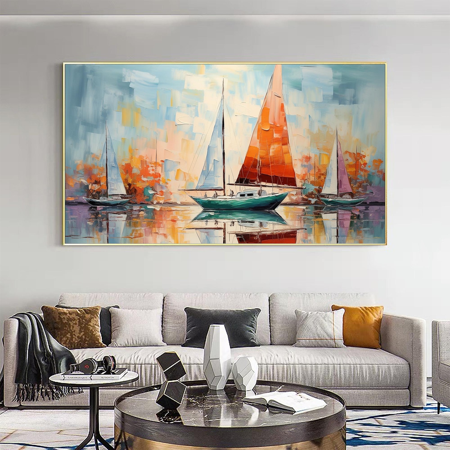 peinture à l'huile faite à la main toile mur art décor original voilier coloré en entier pour la décoration intérieure avec cadre étiré sans peinture de cadre intérieur de 2025 ? $158.99 –P11