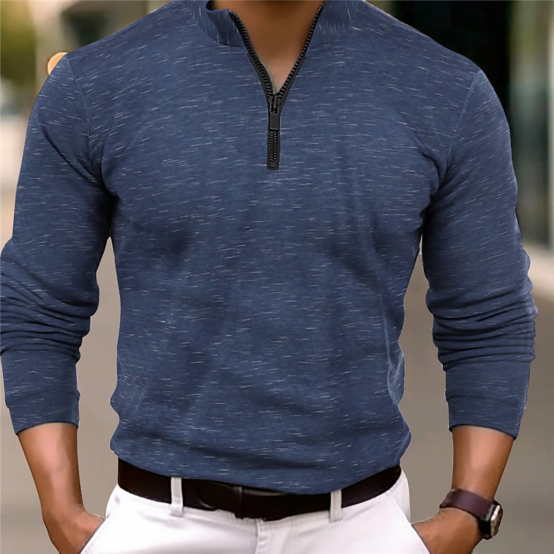 Herren Poloshirt Poloshirt mit Viertelreißverschluss Arbeit Freizeitskleidung Viertel Postleitzahl Langarm Modisch Komfortabel Glatt Reißverschluss Frühling & Herbst Regular Fit Wein Blau Orange Grün 2025 - $17.99 –P2