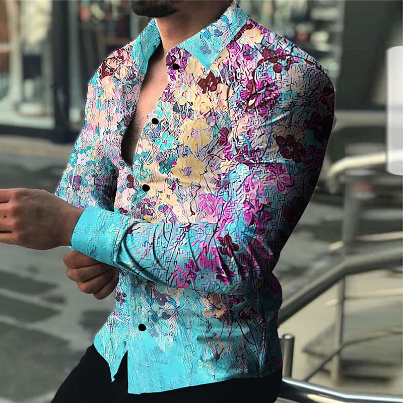 Per uomo Graffiti Camicia Camicia con bottoni Manica lunga Informale Esterno Strada Casual / quotidiano Autunno inverno Collo ripiegabile Bottoni Stampa Rosso Blu del 2025 a $26.99 –P1