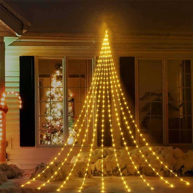 luces de hadas del árbol de la cascada 180 leds luz de la cascada del árbol de navidad 9 gotas 78,74 pulgadas luz de guirnalda al aire libre enchufe usb 8 modos cortina de ventana luz de carámbano 2025 - $22.99 –P9