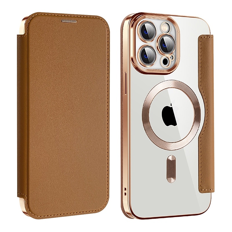 Coque de téléphone MagSafe avec dos transparent et fente pour carte – couvercle rétro cuir PU pour iPhone 16e 16 15 Pro Max Plus 14 13 12 11 de 2025 ? $22.99 –P16