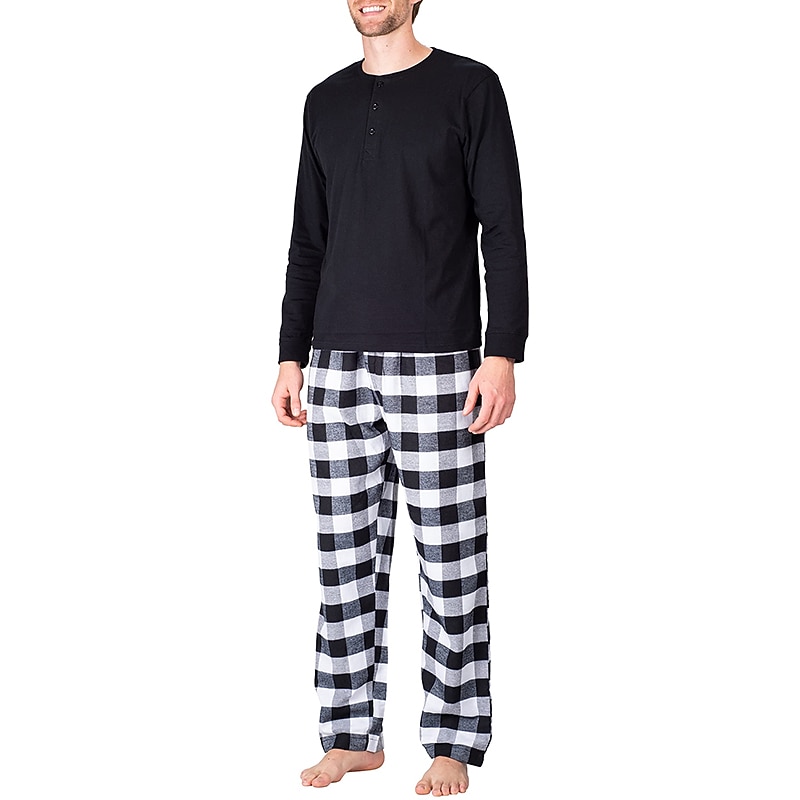 Per uomo loungewear Pigiami Set pigiama Top e pantalone del pigiama 2 pezzi A quadri Moda Informale Comoda Interni Giornaliero Misto cotone Comfort Henley Manica lunga maglietta Pantalone A del 2025 a $34.99 –P4