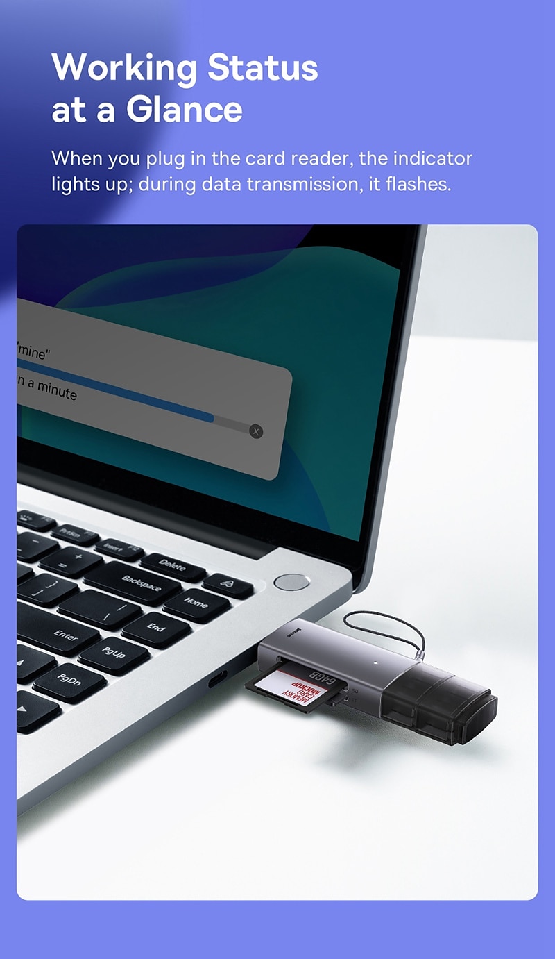 устройство чтения карт Baseus USB C & USB3.0 к SD Micro SD TF устройство для карт памяти 104 МБ/с 2 ТБ смарт-картридер для аксессуаров для ноутбуков 2025 - $24.99 –P11