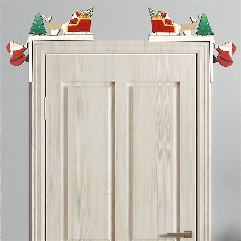 1 sada rekvizit pro slavnostní dřevěné vánoční ozdoby - 4 styly pro rám dveří stolu a roh - Santa Claus a sváteční dekorace pro domov a pokoj 2025 - $10.99 –P5