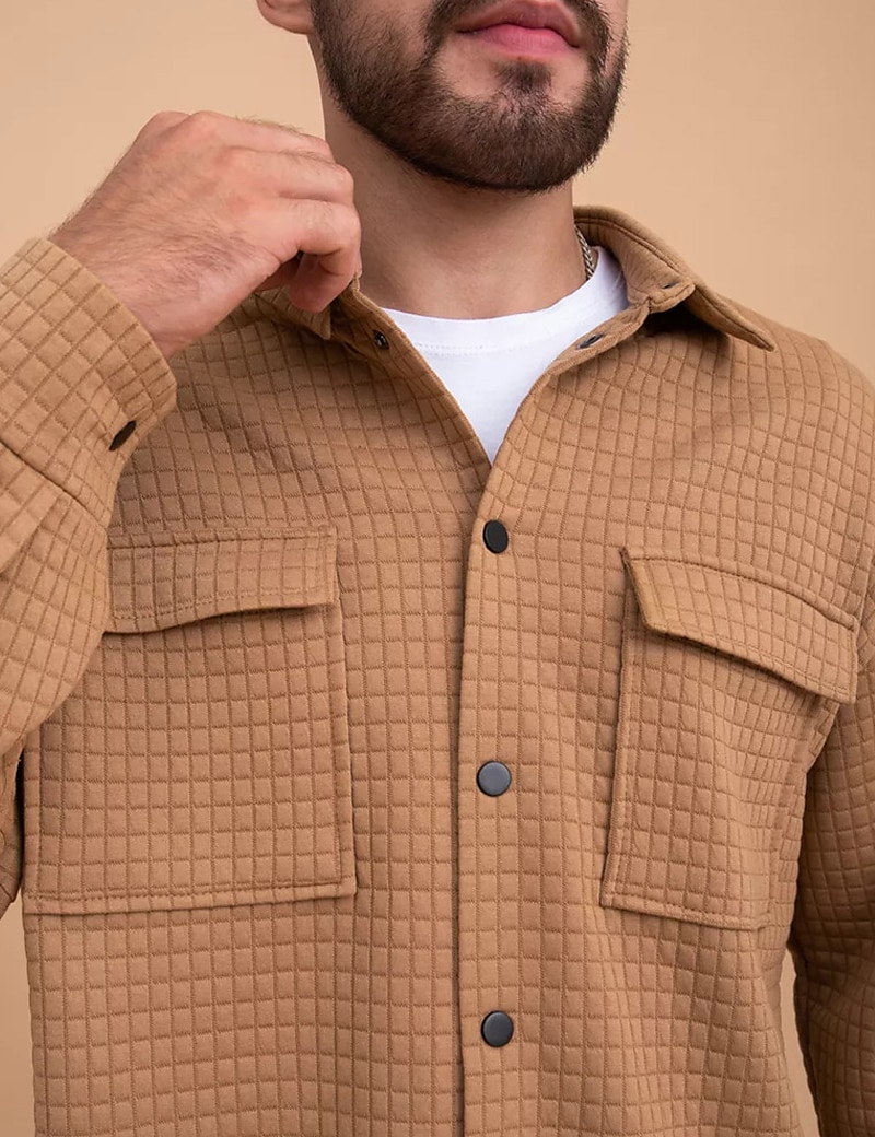 Per uomo Camicia a nido d'ape Maglia Henley a nido d'ape Giacca camicia Sopracamicia Semplice All'aperto Abbigliamento quotidiano Nero Bianco Marrone Manica Lunga Bavero Autunno & Inverno del 2025 a $36.99 –P5