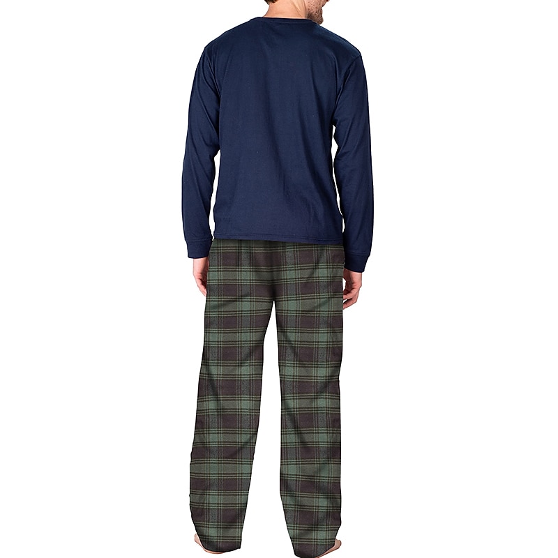 Per uomo loungewear Pigiami Set pigiama Top e pantalone del pigiama 2 pezzi A quadri Moda Informale Comoda Interni Giornaliero Misto cotone Comfort Henley Manica lunga maglietta Pantalone A del 2025 a $34.99 –P14
