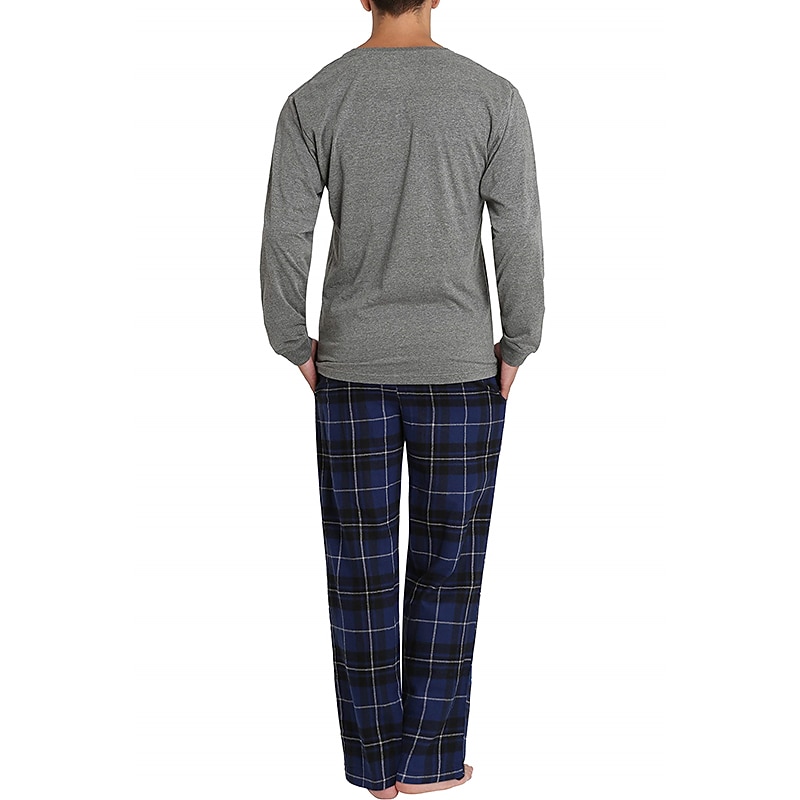 Per uomo loungewear Pigiami Set pigiama Top e pantalone del pigiama 2 pezzi A quadri Moda Informale Comoda Interni Giornaliero Misto cotone Comfort Henley Manica lunga maglietta Pantalone A del 2025 a $34.99 –P12