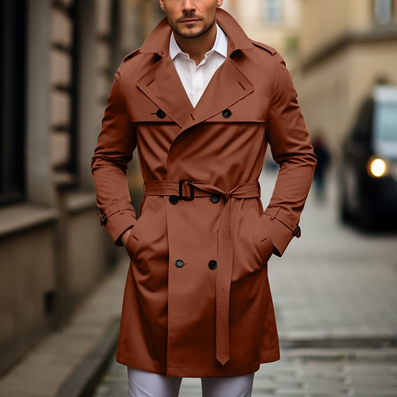 Herre Overgangsjakke Trenchcoat utendørs Vår & Vinter Polyester Vindtett jakke Yttertøy Klær Gatemote عادي Lomme foran Knaphul Dobbeltkneppet 2025 - $55.99 –P4