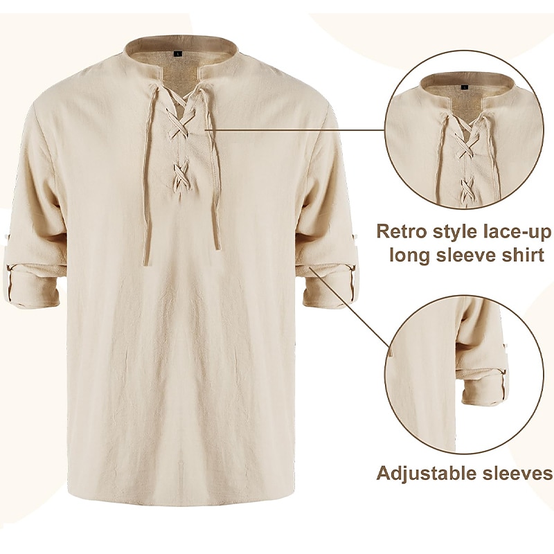 Retro Vintage Medieval Renaissance Blouse / Shirt Cosplay Costume Outfits Ren Faire Pirate Viking Crusader Men's Viking Fantasy Halloween Carnival Masquerade Casual Daily LARP Ren Faire Adults Shirt 2025 - $43.99 –P4