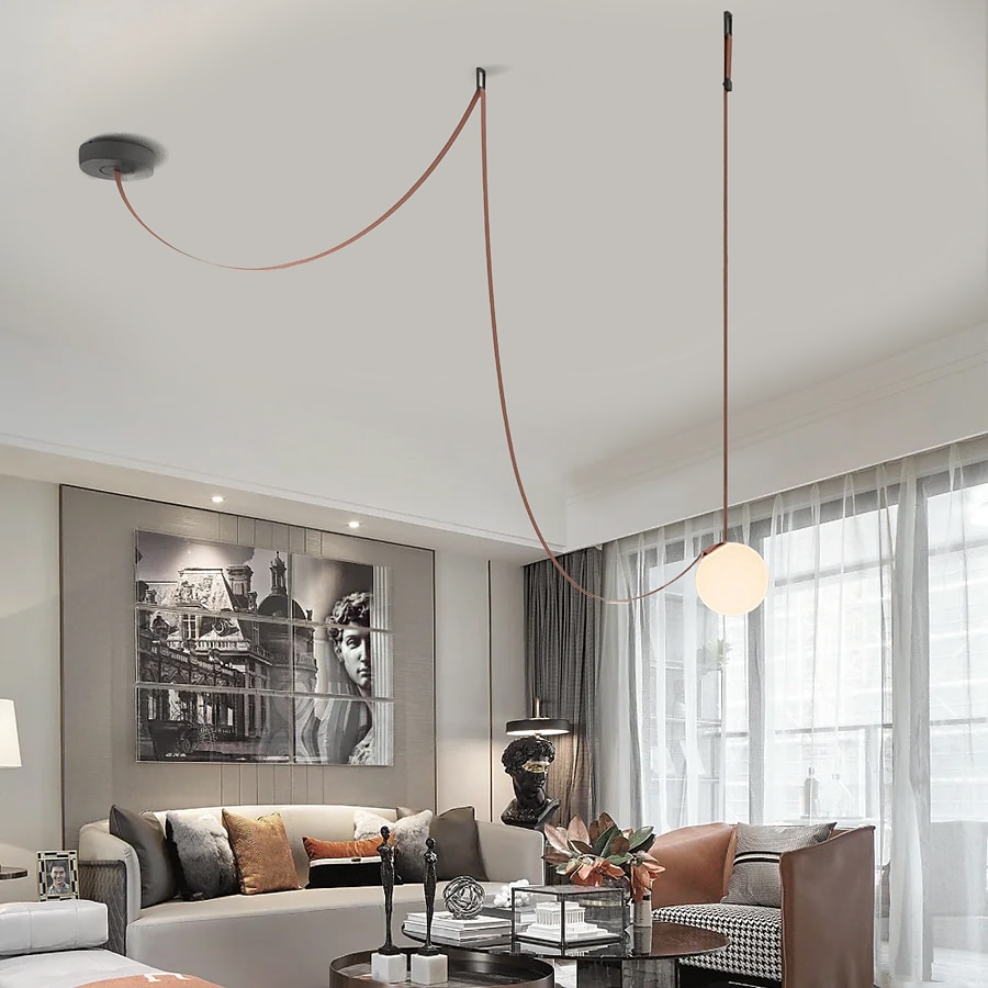 Lámpara colgante LED de 1/3/5/7 luces con diseño de racimo, lámpara de araña de cuerda de cáñamo con globo de cristal, lámpara colgante moderna de color negro y rosa, lámpara colgante de montaje 2025 - $229.99 –P12