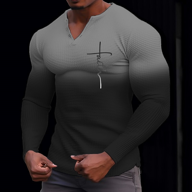 Per uomo Grafico Lettera Fede Maglia Henley Maglietta a nido d'ape Manica Lunga Stampa 3D Moda Designer Casual Sport all'Aperto Ferie Festival Primavera & Autunno Blu Giallo Arancione Verde Grigio del 2026 a $24.99 –P5