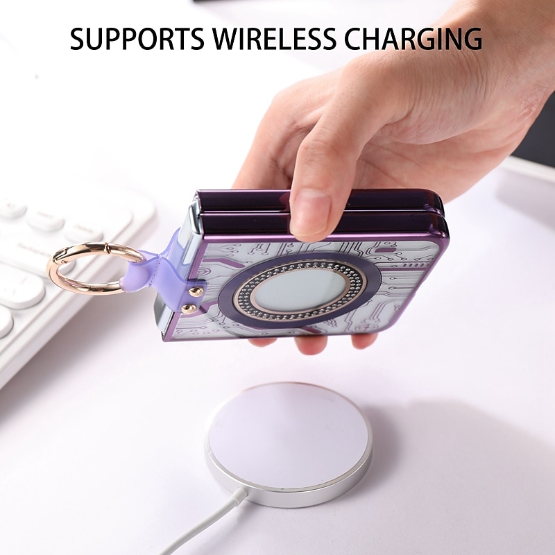 Phone Case For Z Flip 6 Z Flip 5 Back Cover Magnetic Adsorption With Magsafe with Stand Holder Ring Holder Full Body Protective Retro TPU Plating Metal 2025 - $21.99 –P10