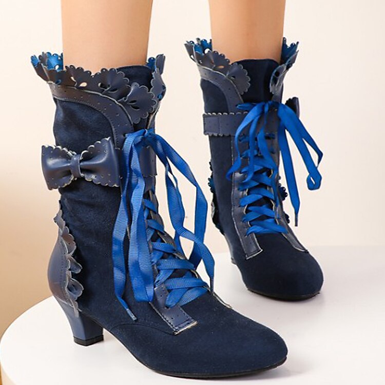 Mujer Botas Zapatos de Navidad Bullock Zapatos Tallas Grandes Exterior Navidad Diario Color sólido Botines Botines Invierno Encaje Tacón de gatito Dedo redondo Elegante Casual Minimalismo Zapatos de 2025 - $59.99 –P1