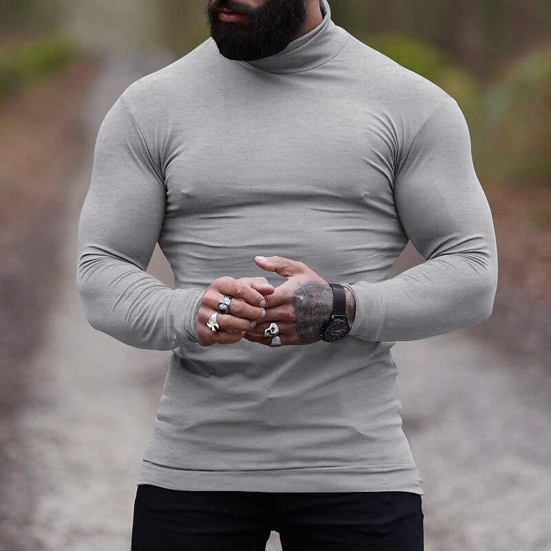 Herren T Shirt T-Shirt Langarmshirt Langarm Rollkragen Frühling & Herbst Einfach Mode Designer Basic Urlaub Straße Ausgehen Wein Aprikose Dunkelgrau Top T-Shirt für Herren 2025 - $23.99 –P15